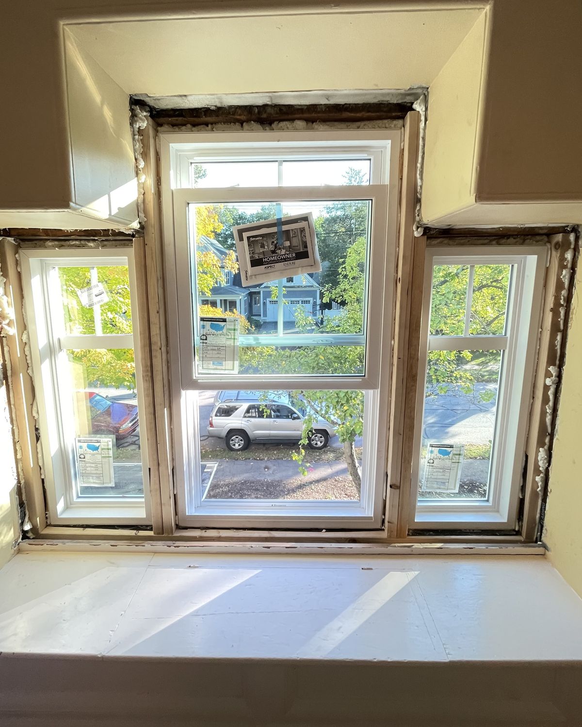 New replacement windows installed, before the interior trim was rebuilt